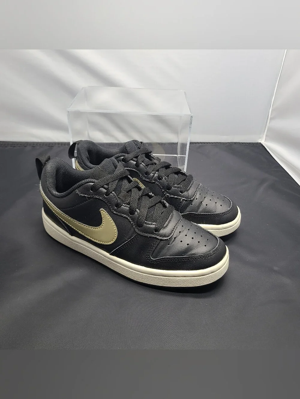 Nike Court Borough Low 2 Black Gold Lifestyle Sneakers Kids Size 4.5Y